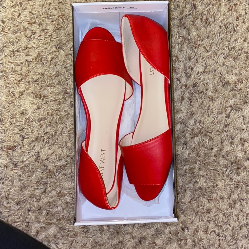 Red open toes flats